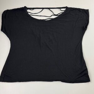 Sis Sis Black Whimsigoth Black Knit Open Back Short Sleeve T-Shirt